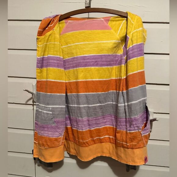 Roxy reversible full zip hoodie Gray with flowers and stripes of yellow orange - Picture 3 of 8